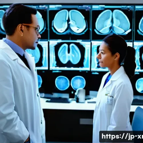 방사선사와 디지털 의료 혁신 - **AI-Assisted Diagnosis & Technologist's Expertise:**
    "A bright, modern radiology control room w...