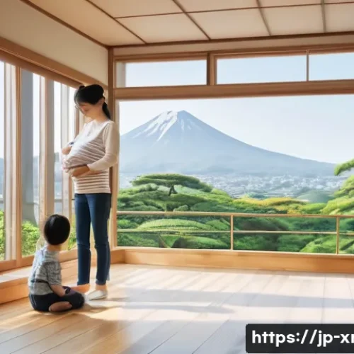 방사선 피폭 관리 방법 - A modern Japanese home interior with large windows open for ventilation, showing a family wearing ca...