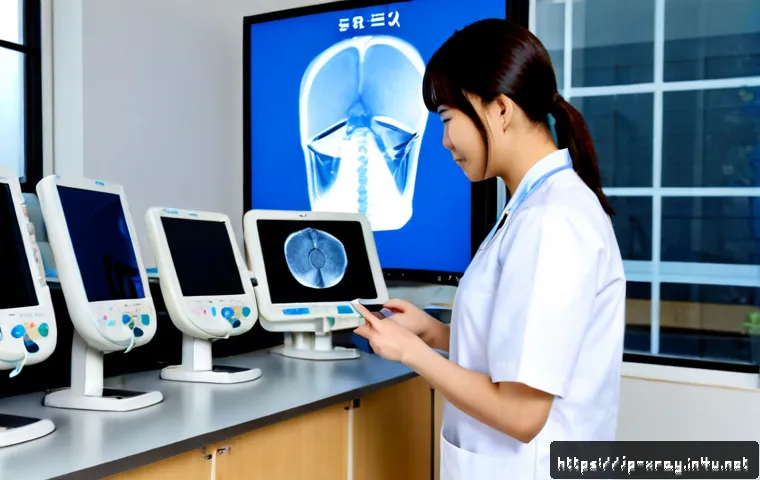 방사선사 신규 과목 트렌드 - Photorealistic modern radiologic technology classroom in Japan, adult students in clean clinical uni...